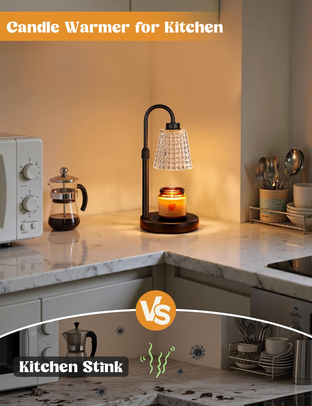Rustic Candle Warmer Lamp with Timer, Dimmable Candle Warmer for Jar Candles, Height Adjustable Wax Melts Warmer, Birthday Gifts for Women Mom, House Warming Gifts New Home Decor