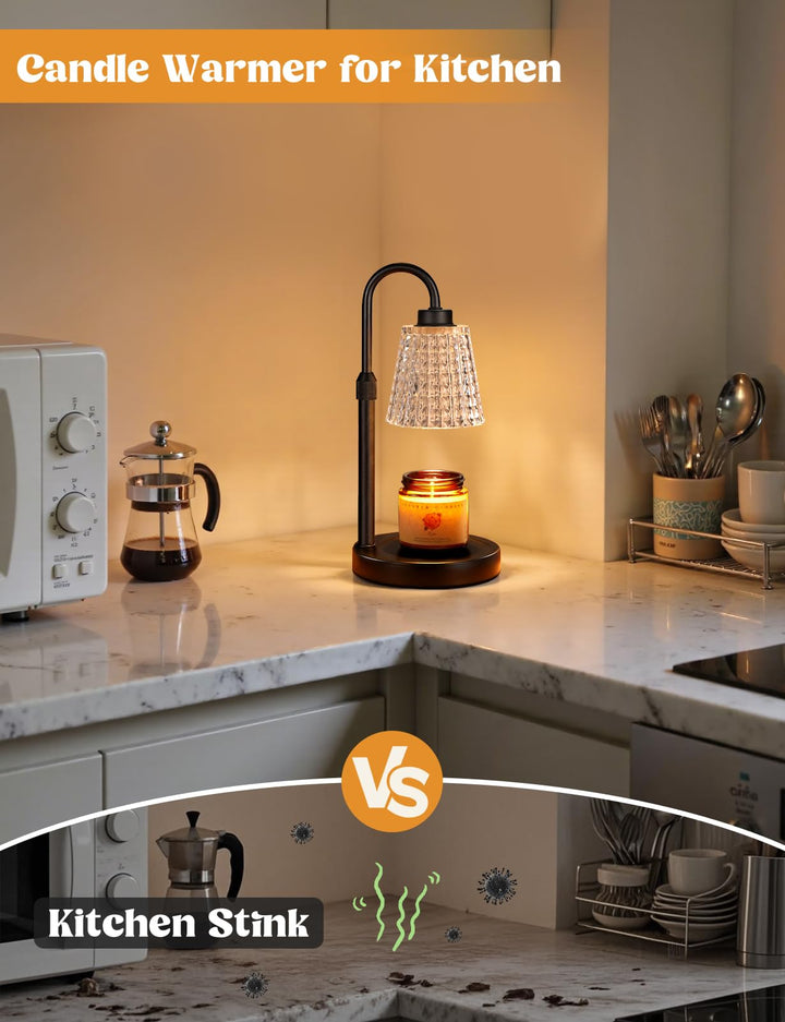 Rustic Candle Warmer Lamp with Timer, Dimmable Candle Warmer for Jar Candles, Height Adjustable Wax Melts Warmer, Birthday Gifts for Women Mom, House Warming Gifts New Home Decor