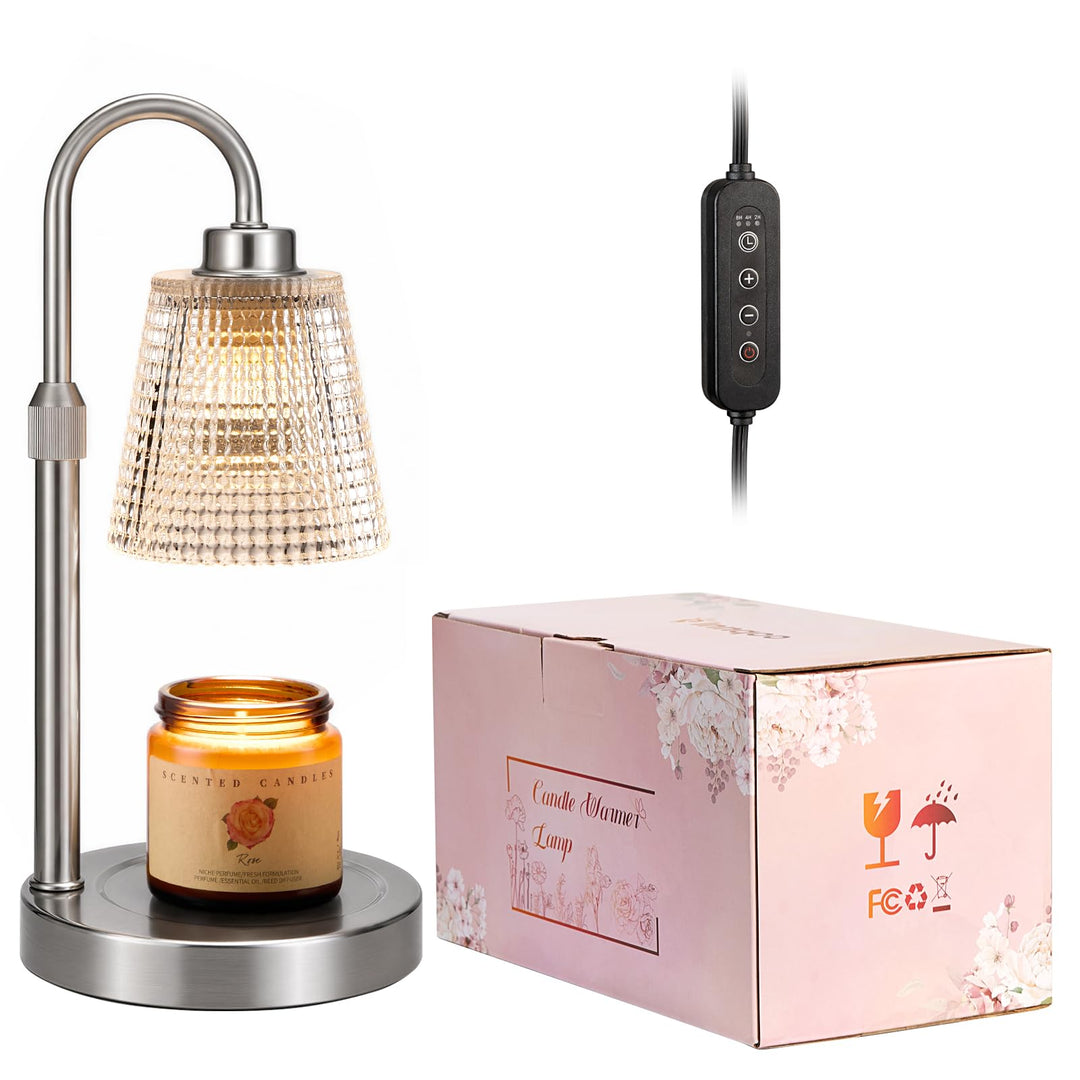 Rustic Candle Warmer Lamp with Timer, Dimmable Candle Warmer for Jar Candles, Height Adjustable Wax Melts Warmer, Birthday Gifts for Women Mom, House Warming Gifts New Home Decor