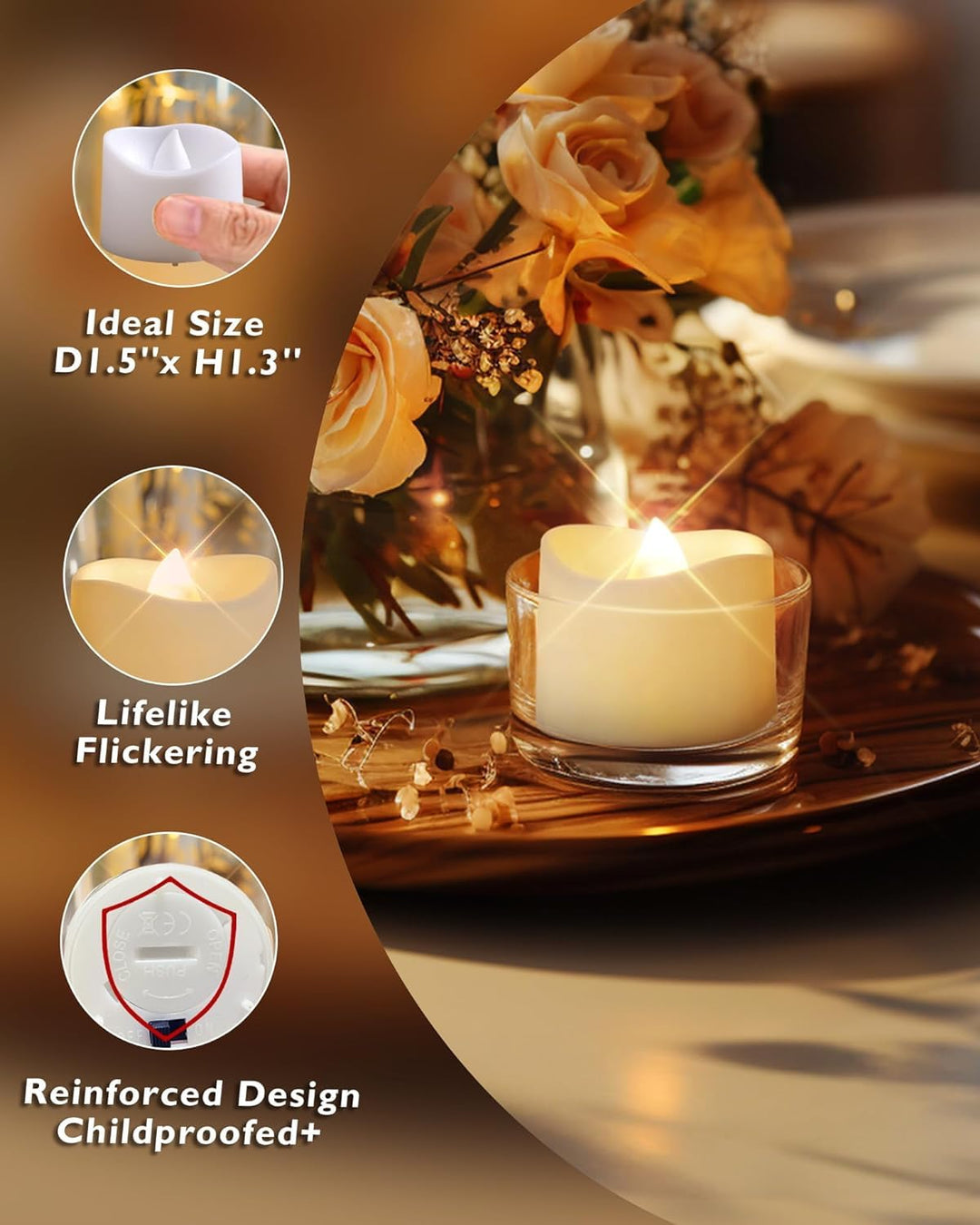 Homemory 24-Pack Black Flameless Battery Tea Light Candles, 200+ Hours