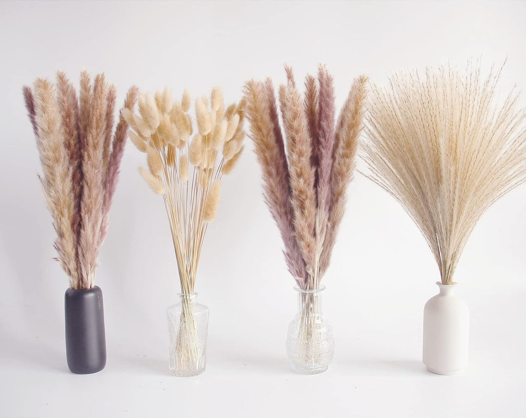 Natural Dried Pampas Grass Decor, 110 PCS Pampas Grass Contains White Bunny Tails Dried Flowers, Artificial Flowers for Bathroom Decor, Bathroom wall, Office Decor and Baby Shower Decorations