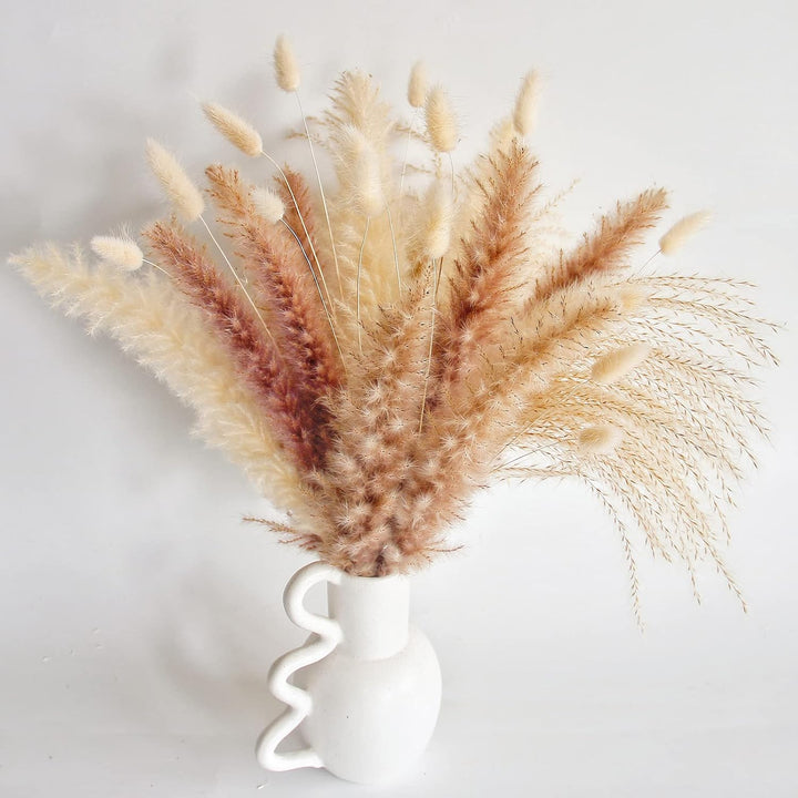 Natural Dried Pampas Grass Decor, 110 PCS Pampas Grass Contains White Bunny Tails Dried Flowers, Artificial Flowers for Bathroom Decor, Bathroom wall, Office Decor and Baby Shower Decorations