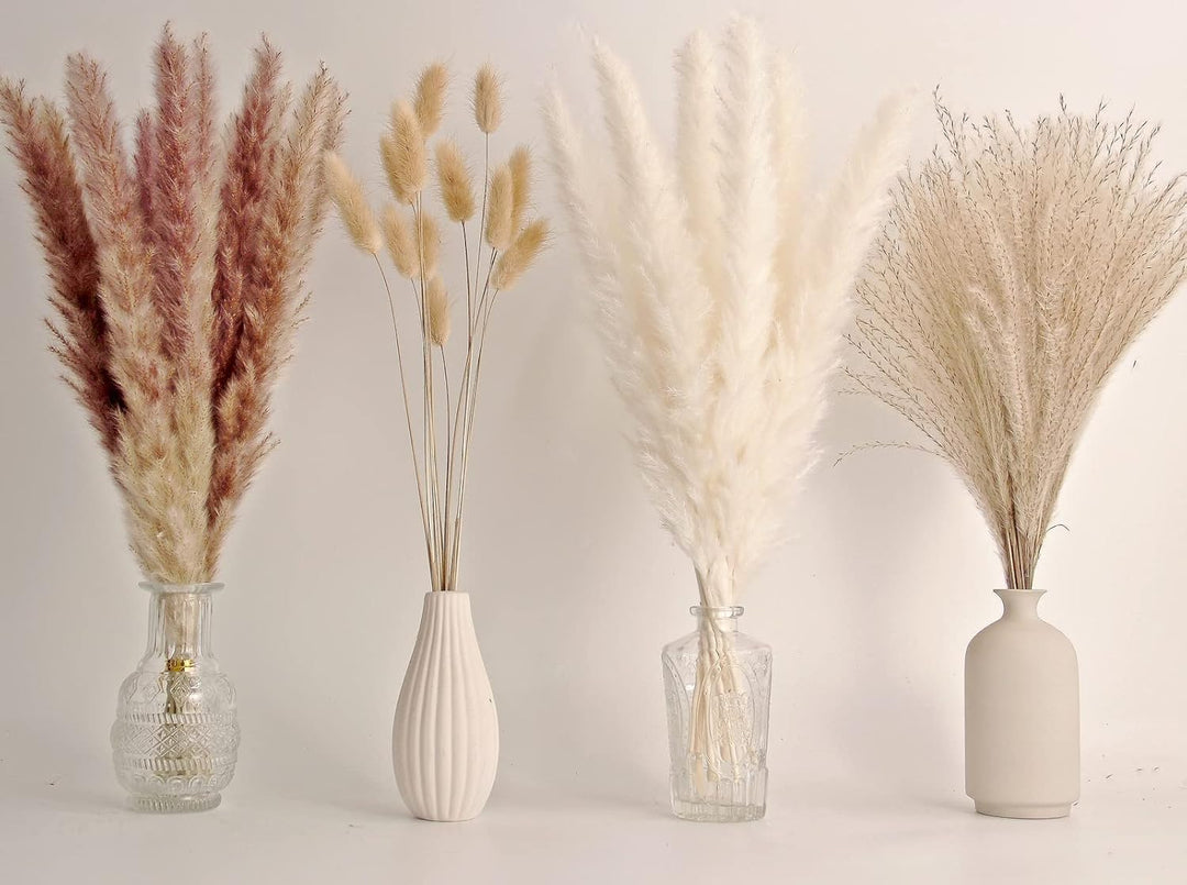 Natural Dried Pampas Grass Decor, 110 PCS Pampas Grass Contains White Bunny Tails Dried Flowers, Artificial Flowers for Bathroom Decor, Bathroom wall, Office Decor and Baby Shower Decorations