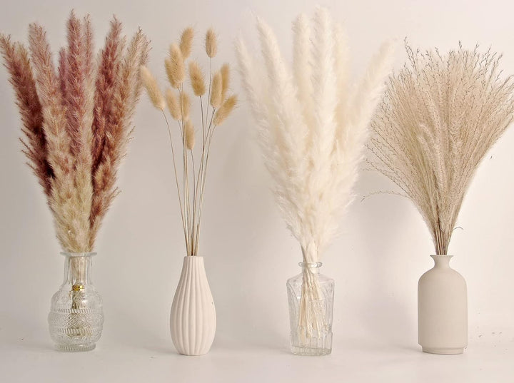 Natural Dried Pampas Grass Decor, 110 PCS Pampas Grass Contains White Bunny Tails Dried Flowers, Artificial Flowers for Bathroom Decor, Bathroom wall, Office Decor and Baby Shower Decorations
