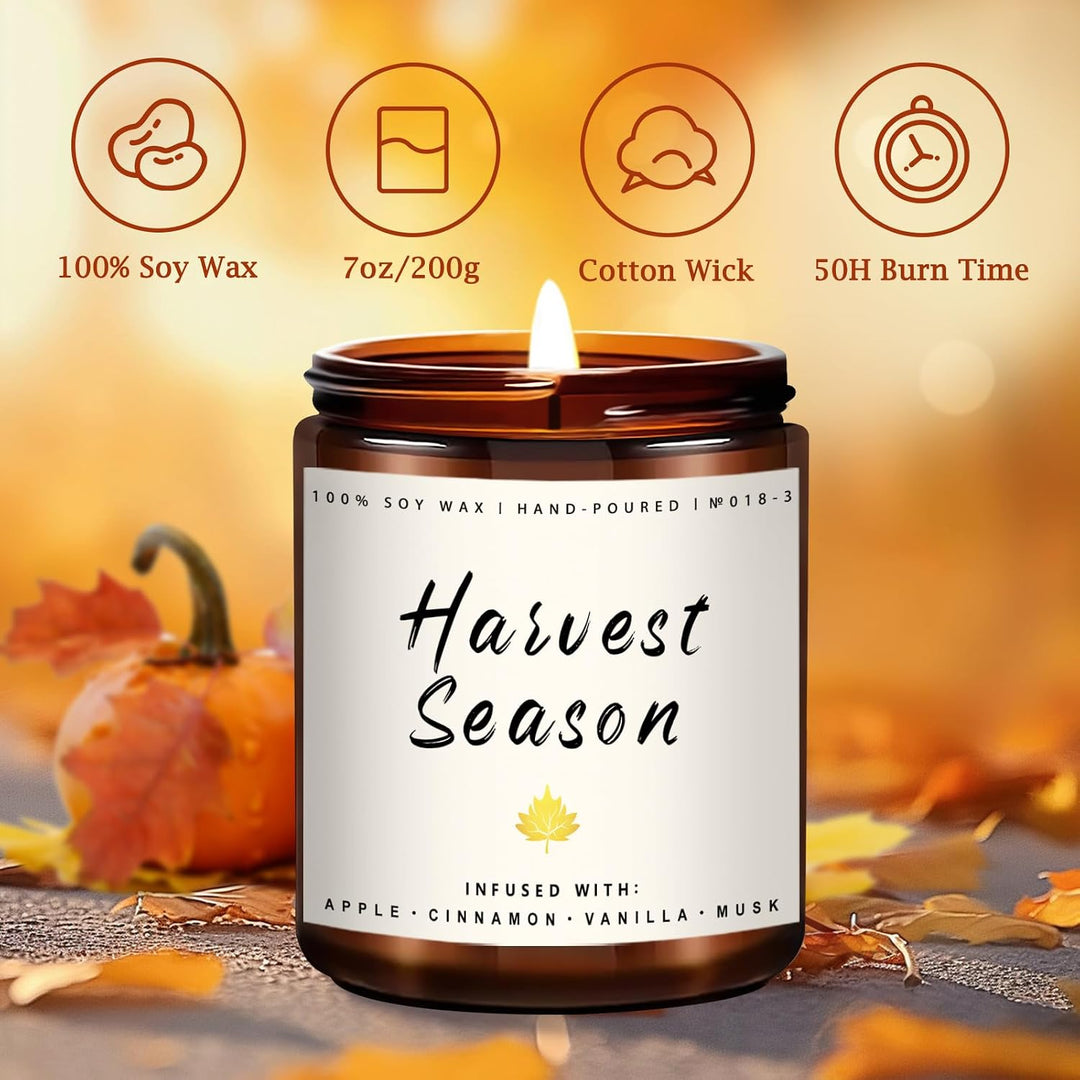 Fall Candles, Apple Pie Scented Candle for Home- Fall Scented Candles Gift Set for Women &amp; Men, Autumn Aromatherapy Candle for Holiday, Thanksgiving, Cozy Home Décor，Long-Lasting Fragrance，7 oz