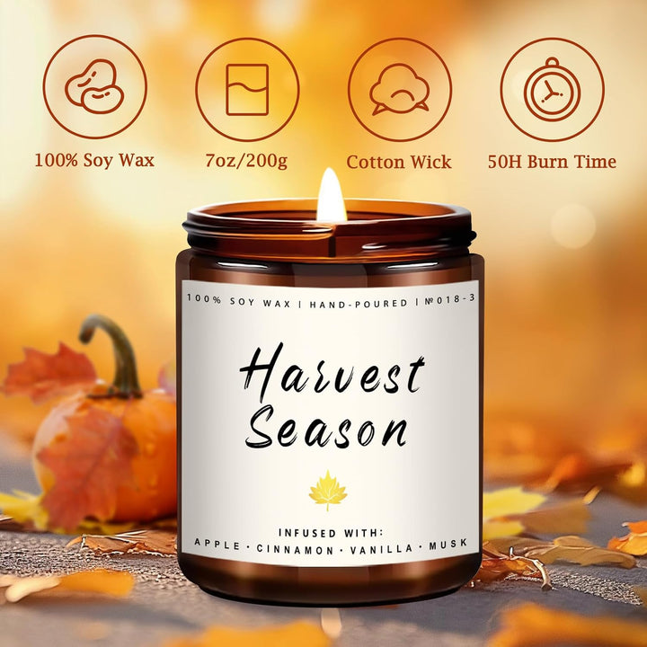 Fall Candles, Apple Pie Scented Candle for Home- Fall Scented Candles Gift Set for Women &amp; Men, Autumn Aromatherapy Candle for Holiday, Thanksgiving, Cozy Home Décor，Long-Lasting Fragrance，7 oz