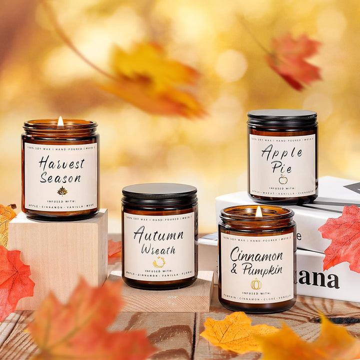 Fall Candles, Apple Pie Scented Candle for Home- Fall Scented Candles Gift Set for Women &amp; Men, Autumn Aromatherapy Candle for Holiday, Thanksgiving, Cozy Home Décor，Long-Lasting Fragrance，7 oz