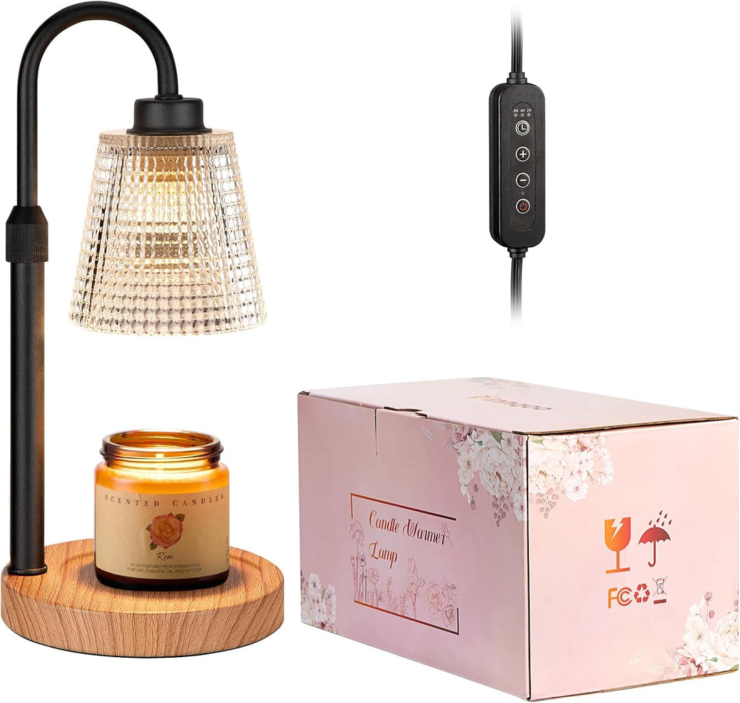 Rustic Candle Warmer Lamp with Timer, Dimmable Candle Warmer for Jar Candles, Height Adjustable Wax Melts Warmer, Birthday Gifts for Women Mom, House Warming Gifts New Home Decor