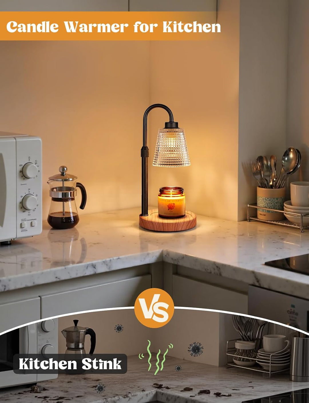 Rustic Candle Warmer Lamp with Timer, Dimmable Candle Warmer for Jar Candles, Height Adjustable Wax Melts Warmer, Birthday Gifts for Women Mom, House Warming Gifts New Home Decor