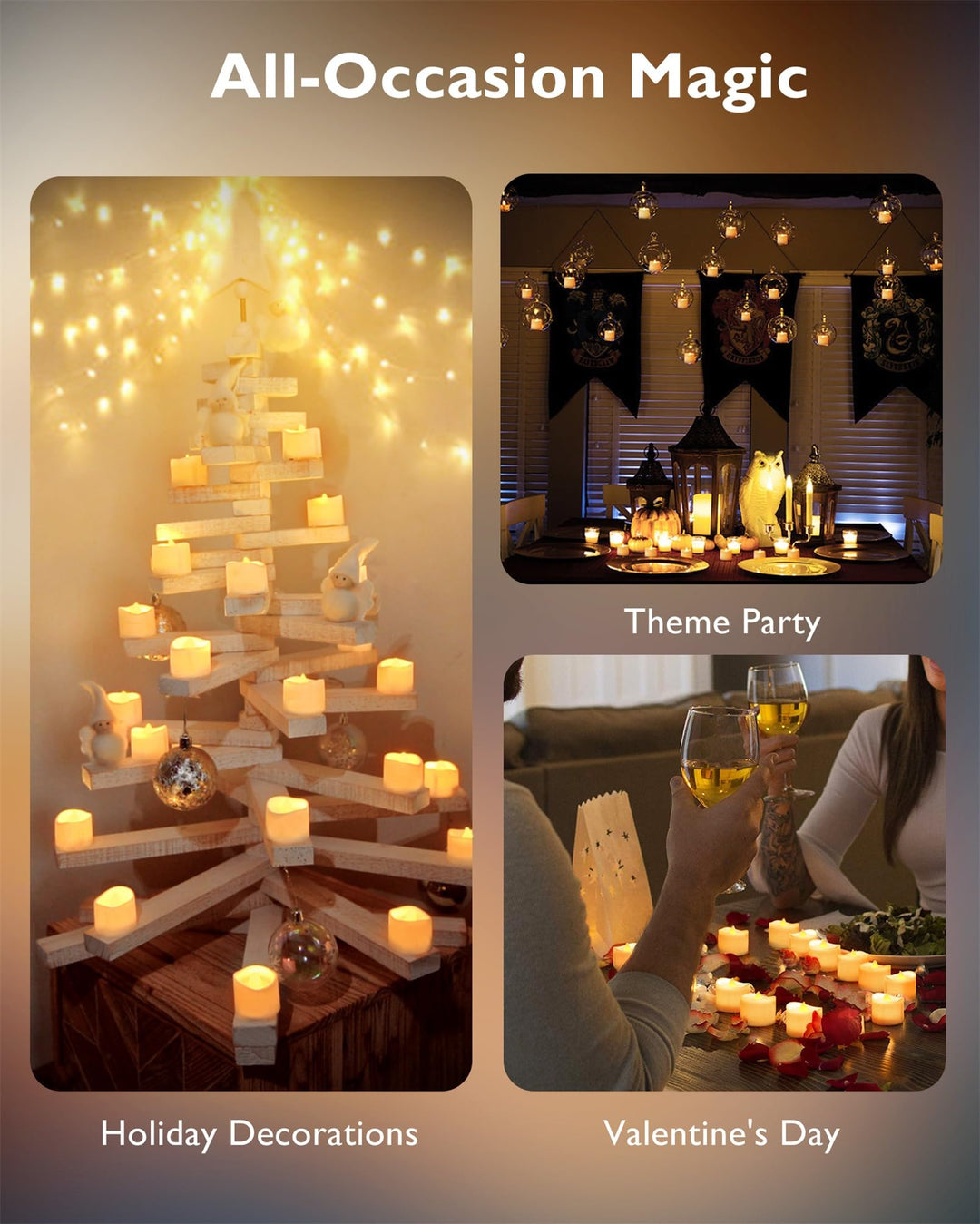 Homemory 24-Pack Black Flameless Battery Tea Light Candles, 200+ Hours
