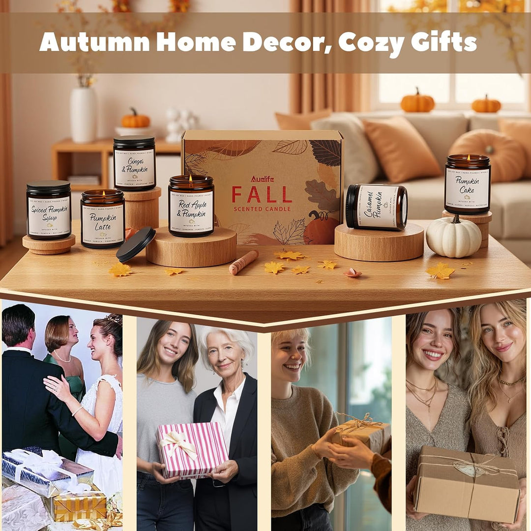 Fall Candles, Apple Pie Scented Candle for Home- Fall Scented Candles Gift Set for Women &amp; Men, Autumn Aromatherapy Candle for Holiday, Thanksgiving, Cozy Home Décor，Long-Lasting Fragrance，7 oz