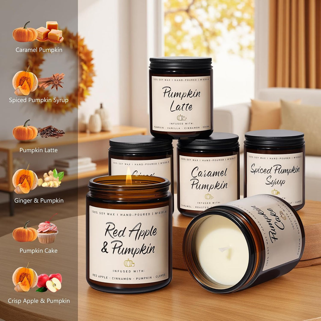 Fall Candles, Apple Pie Scented Candle for Home- Fall Scented Candles Gift Set for Women &amp; Men, Autumn Aromatherapy Candle for Holiday, Thanksgiving, Cozy Home Décor，Long-Lasting Fragrance，7 oz