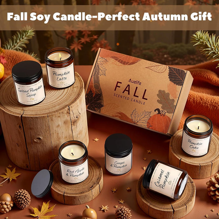 Fall Candles, Apple Pie Scented Candle for Home- Fall Scented Candles Gift Set for Women &amp; Men, Autumn Aromatherapy Candle for Holiday, Thanksgiving, Cozy Home Décor，Long-Lasting Fragrance，7 oz