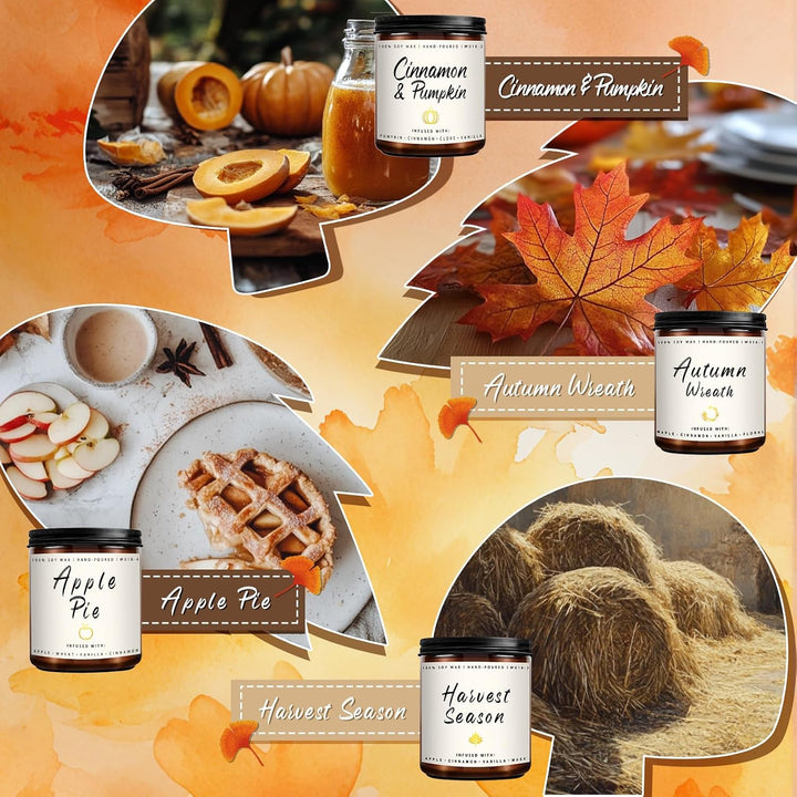 Fall Candles, Apple Pie Scented Candle for Home- Fall Scented Candles Gift Set for Women &amp; Men, Autumn Aromatherapy Candle for Holiday, Thanksgiving, Cozy Home Décor，Long-Lasting Fragrance，7 oz