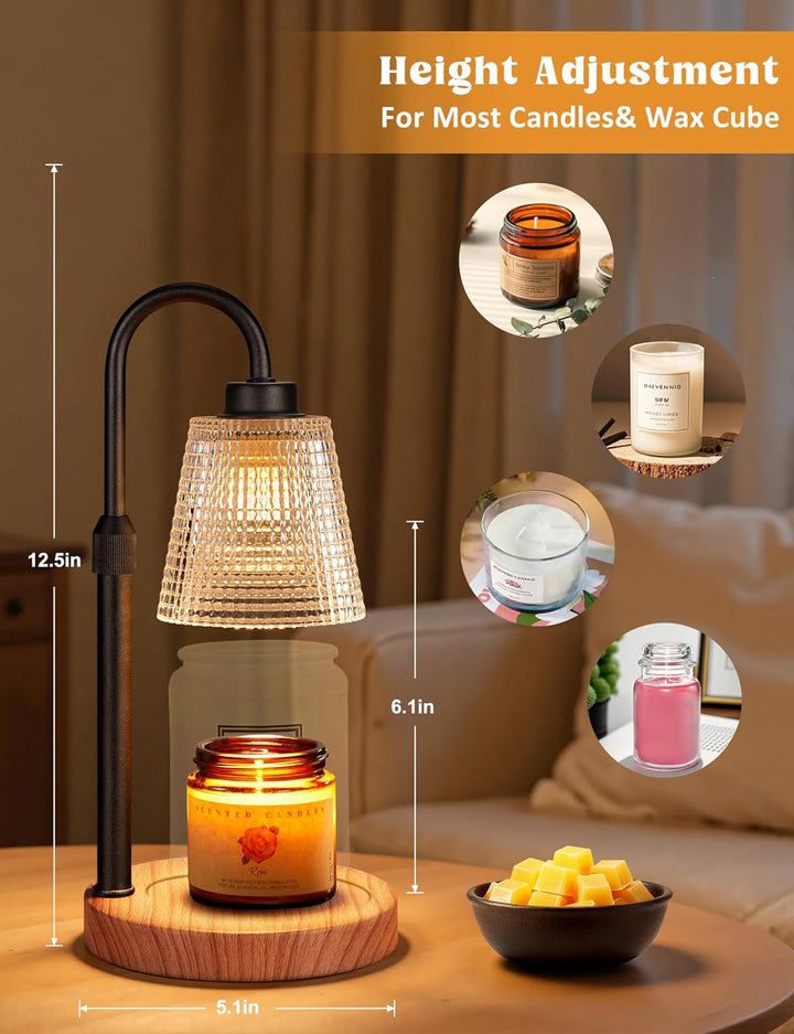 Rustic Candle Warmer Lamp with Timer, Dimmable Candle Warmer for Jar Candles, Height Adjustable Wax Melts Warmer, Birthday Gifts for Women Mom, House Warming Gifts New Home Decor