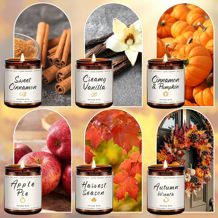 Fall Candles, Apple Pie Scented Candle for Home- Fall Scented Candles Gift Set for Women &amp; Men, Autumn Aromatherapy Candle for Holiday, Thanksgiving, Cozy Home Décor，Long-Lasting Fragrance，7 oz