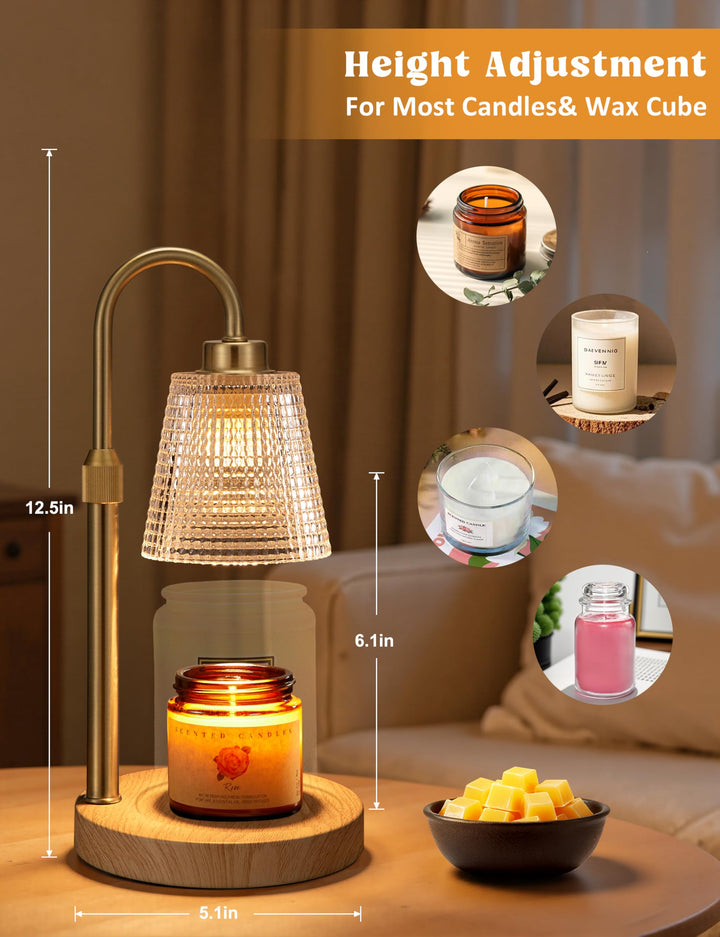 Rustic Candle Warmer Lamp with Timer, Dimmable Candle Warmer for Jar Candles, Height Adjustable Wax Melts Warmer, Birthday Gifts for Women Mom, House Warming Gifts New Home Decor