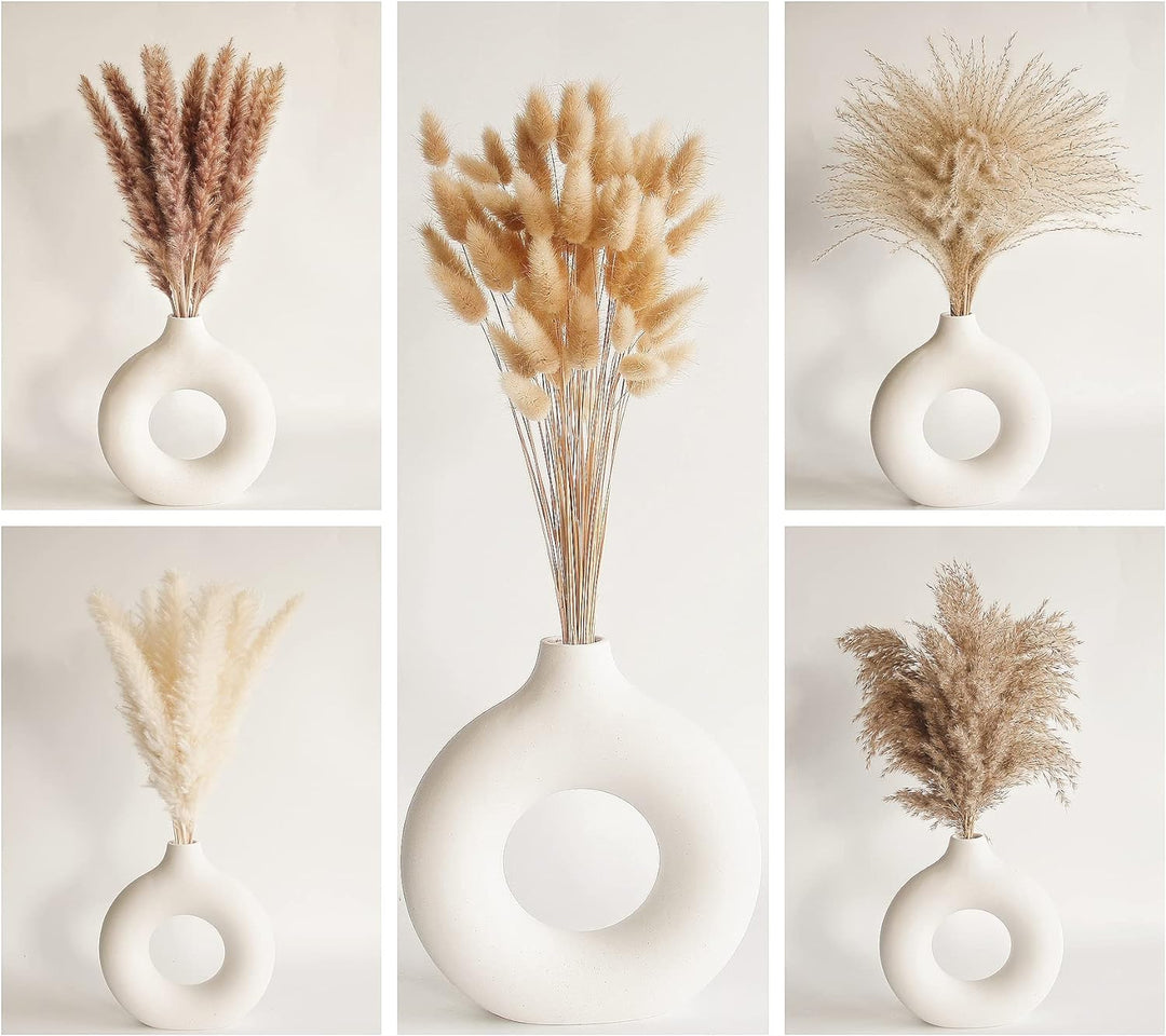 Natural Dried Pampas Grass Decor, 110 PCS Pampas Grass Contains White Bunny Tails Dried Flowers, Artificial Flowers for Bathroom Decor, Bathroom wall, Office Decor and Baby Shower Decorations