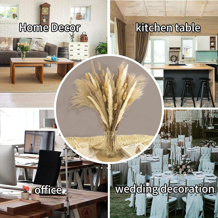 Natural Dried Pampas Grass Decor, 110 PCS Pampas Grass Contains White Bunny Tails Dried Flowers, Artificial Flowers for Bathroom Decor, Bathroom wall, Office Decor and Baby Shower Decorations