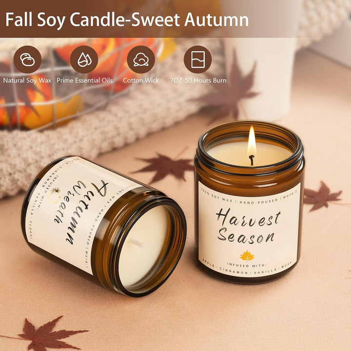 Fall Candles, Apple Pie Scented Candle for Home- Fall Scented Candles Gift Set for Women &amp; Men, Autumn Aromatherapy Candle for Holiday, Thanksgiving, Cozy Home Décor，Long-Lasting Fragrance，7 oz