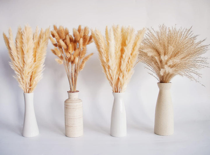 Natural Dried Pampas Grass Decor, 110 PCS Pampas Grass Contains White Bunny Tails Dried Flowers, Artificial Flowers for Bathroom Decor, Bathroom wall, Office Decor and Baby Shower Decorations