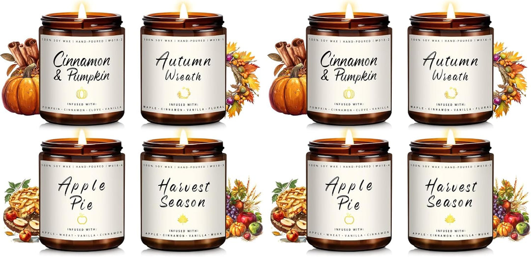Fall Candles, Apple Pie Scented Candle for Home- Fall Scented Candles Gift Set for Women &amp; Men, Autumn Aromatherapy Candle for Holiday, Thanksgiving, Cozy Home Décor，Long-Lasting Fragrance，7 oz