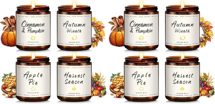 Fall Candles, Apple Pie Scented Candle for Home- Fall Scented Candles Gift Set for Women &amp; Men, Autumn Aromatherapy Candle for Holiday, Thanksgiving, Cozy Home Décor，Long-Lasting Fragrance，7 oz