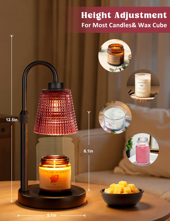 Rustic Candle Warmer Lamp with Timer, Dimmable Candle Warmer for Jar Candles, Height Adjustable Wax Melts Warmer, Birthday Gifts for Women Mom, House Warming Gifts New Home Decor