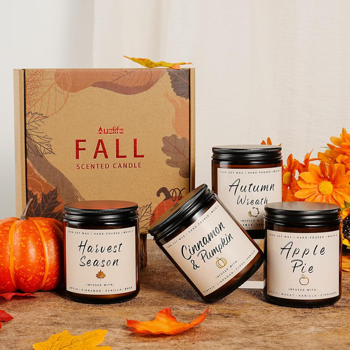 Fall Candles, Apple Pie Scented Candle for Home- Fall Scented Candles Gift Set for Women &amp; Men, Autumn Aromatherapy Candle for Holiday, Thanksgiving, Cozy Home Décor，Long-Lasting Fragrance，7 oz
