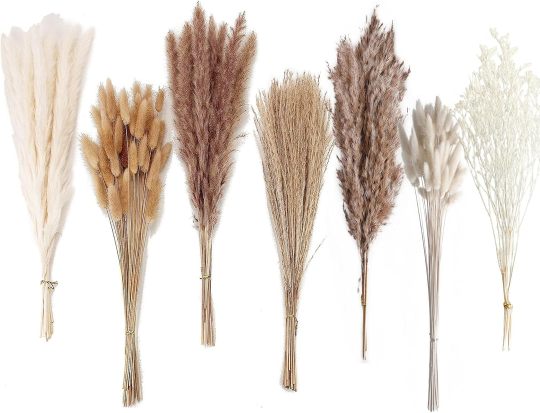 Natural Dried Pampas Grass Decor, 110 PCS Pampas Grass Contains White Bunny Tails Dried Flowers, Artificial Flowers for Bathroom Decor, Bathroom wall, Office Decor and Baby Shower Decorations