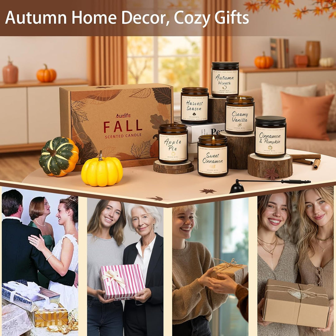 Fall Candles, Apple Pie Scented Candle for Home- Fall Scented Candles Gift Set for Women &amp; Men, Autumn Aromatherapy Candle for Holiday, Thanksgiving, Cozy Home Décor，Long-Lasting Fragrance，7 oz