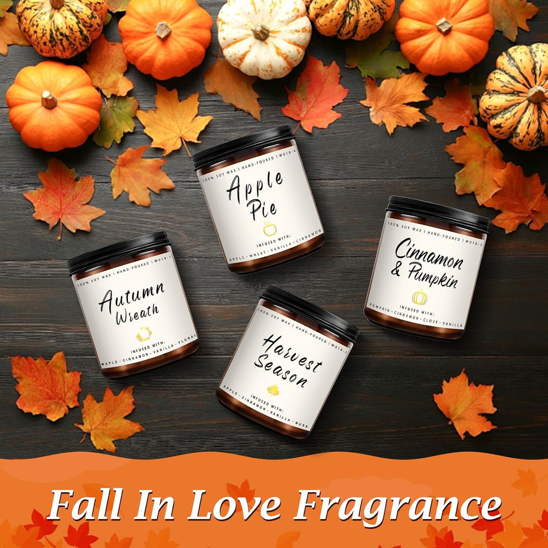 Fall Candles, Apple Pie Scented Candle for Home- Fall Scented Candles Gift Set for Women &amp; Men, Autumn Aromatherapy Candle for Holiday, Thanksgiving, Cozy Home Décor，Long-Lasting Fragrance，7 oz