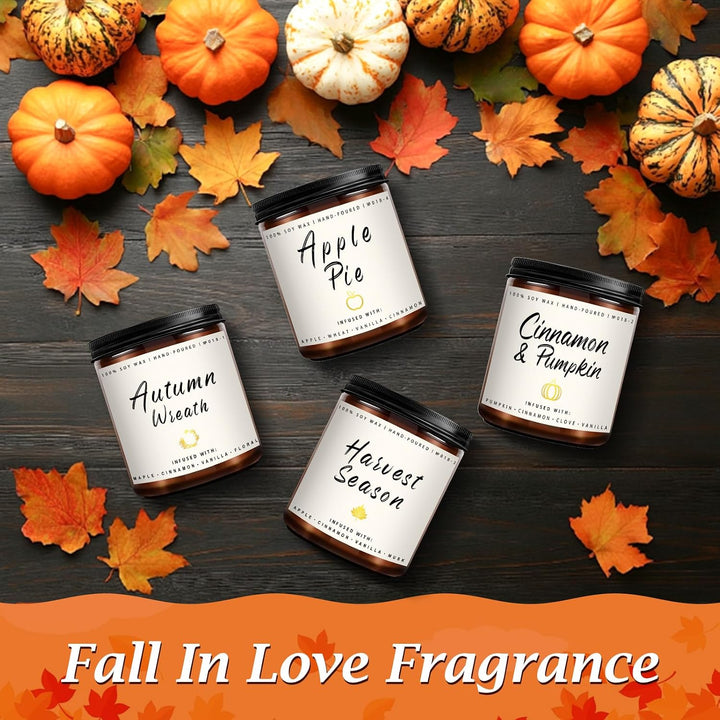 Fall Candles, Apple Pie Scented Candle for Home- Fall Scented Candles Gift Set for Women &amp; Men, Autumn Aromatherapy Candle for Holiday, Thanksgiving, Cozy Home Décor，Long-Lasting Fragrance，7 oz