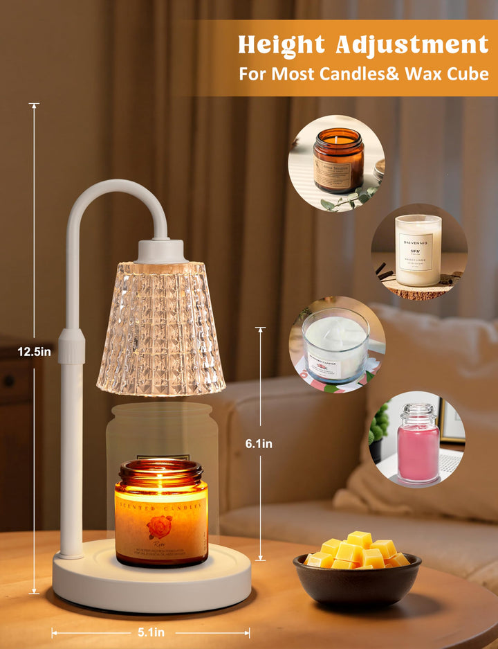 Rustic Candle Warmer Lamp with Timer, Dimmable Candle Warmer for Jar Candles, Height Adjustable Wax Melts Warmer, Birthday Gifts for Women Mom, House Warming Gifts New Home Decor