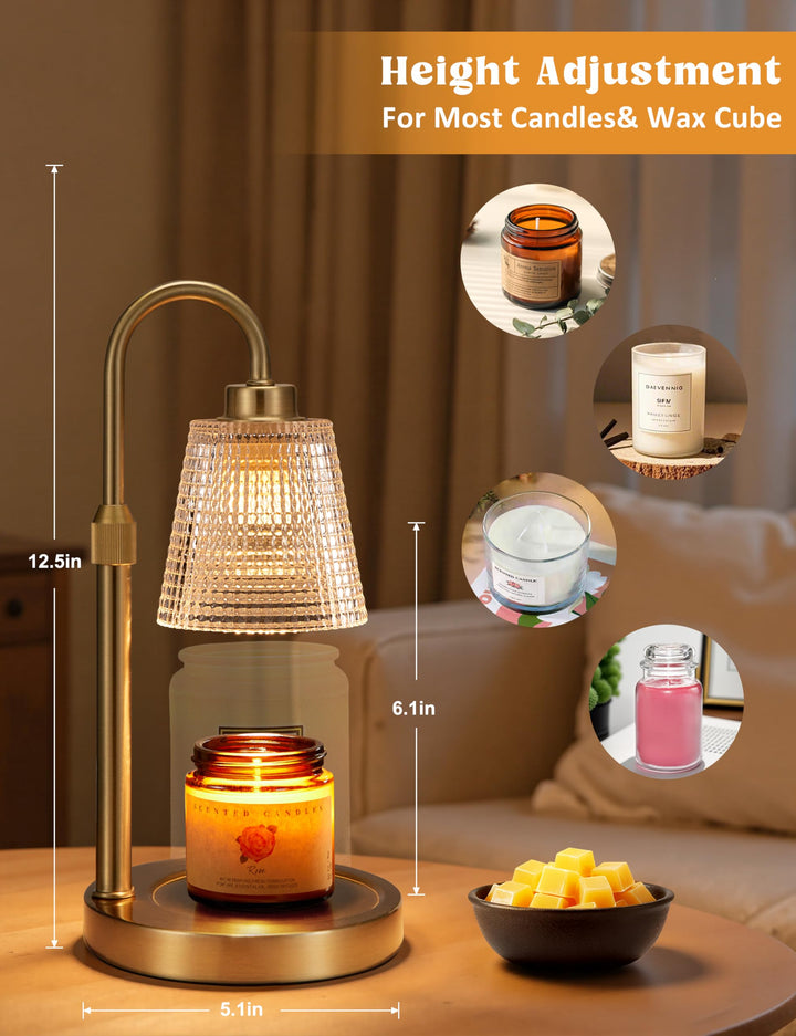 Rustic Candle Warmer Lamp with Timer, Dimmable Candle Warmer for Jar Candles, Height Adjustable Wax Melts Warmer, Birthday Gifts for Women Mom, House Warming Gifts New Home Decor