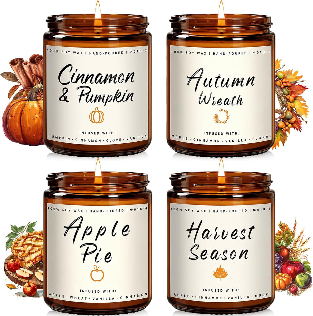 Fall Candles, Apple Pie Scented Candle for Home- Fall Scented Candles Gift Set for Women &amp; Men, Autumn Aromatherapy Candle for Holiday, Thanksgiving, Cozy Home Décor，Long-Lasting Fragrance，7 oz