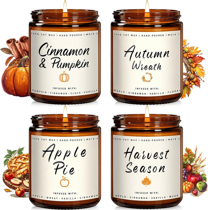 Fall Candles, Apple Pie Scented Candle for Home- Fall Scented Candles Gift Set for Women &amp; Men, Autumn Aromatherapy Candle for Holiday, Thanksgiving, Cozy Home Décor，Long-Lasting Fragrance，7 oz