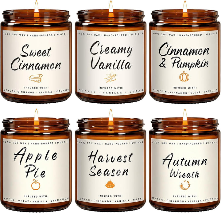 Fall Candles, Apple Pie Scented Candle for Home- Fall Scented Candles Gift Set for Women &amp; Men, Autumn Aromatherapy Candle for Holiday, Thanksgiving, Cozy Home Décor，Long-Lasting Fragrance，7 oz