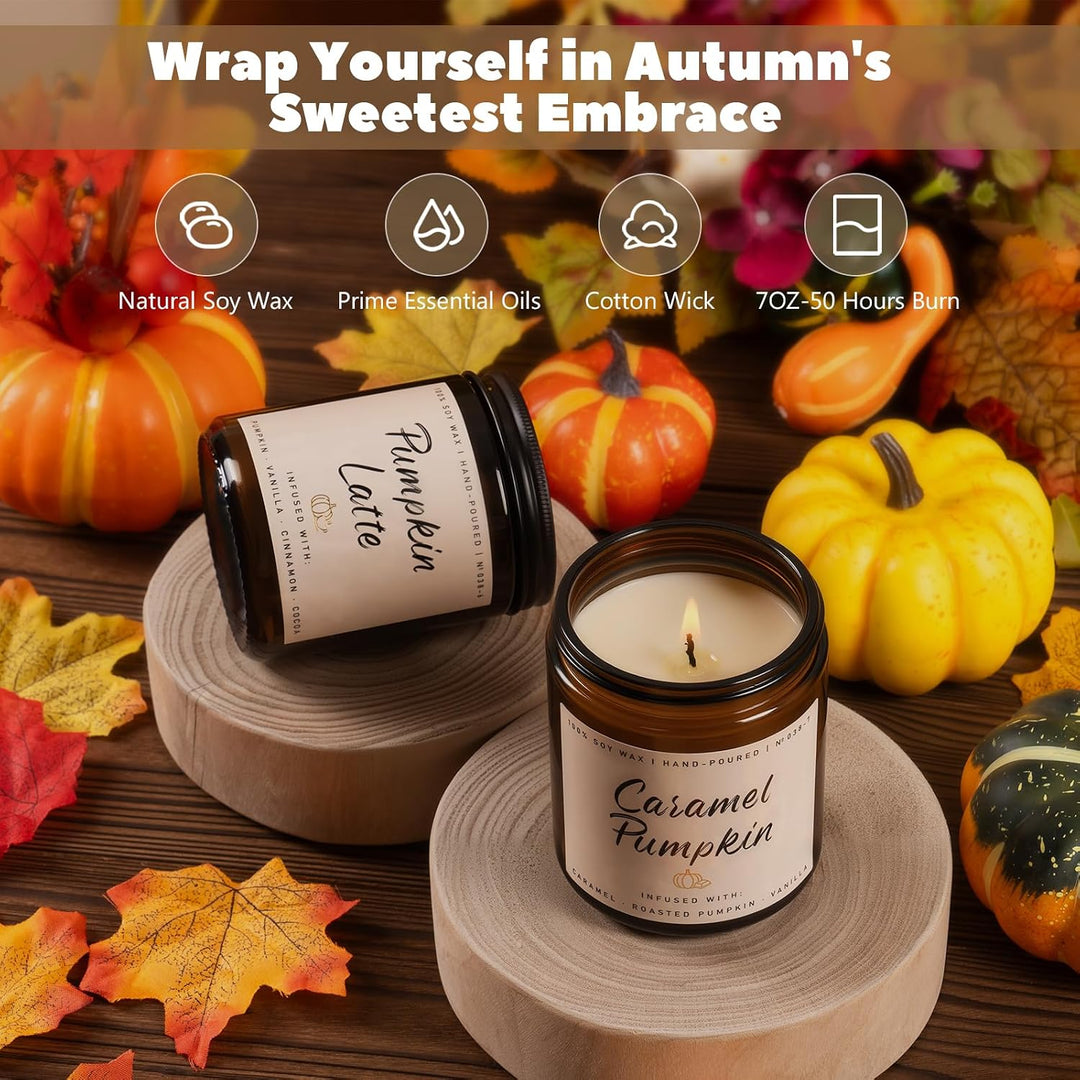Fall Candles, Apple Pie Scented Candle for Home- Fall Scented Candles Gift Set for Women &amp; Men, Autumn Aromatherapy Candle for Holiday, Thanksgiving, Cozy Home Décor，Long-Lasting Fragrance，7 oz
