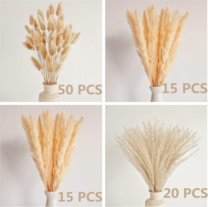 Natural Dried Pampas Grass Decor, 110 PCS Pampas Grass Contains White Bunny Tails Dried Flowers, Artificial Flowers for Bathroom Decor, Bathroom wall, Office Decor and Baby Shower Decorations