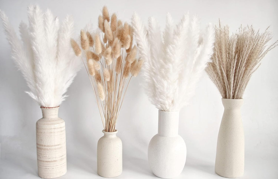 Natural Dried Pampas Grass Decor, 110 PCS Pampas Grass Contains White Bunny Tails Dried Flowers, Artificial Flowers for Bathroom Decor, Bathroom wall, Office Decor and Baby Shower Decorations