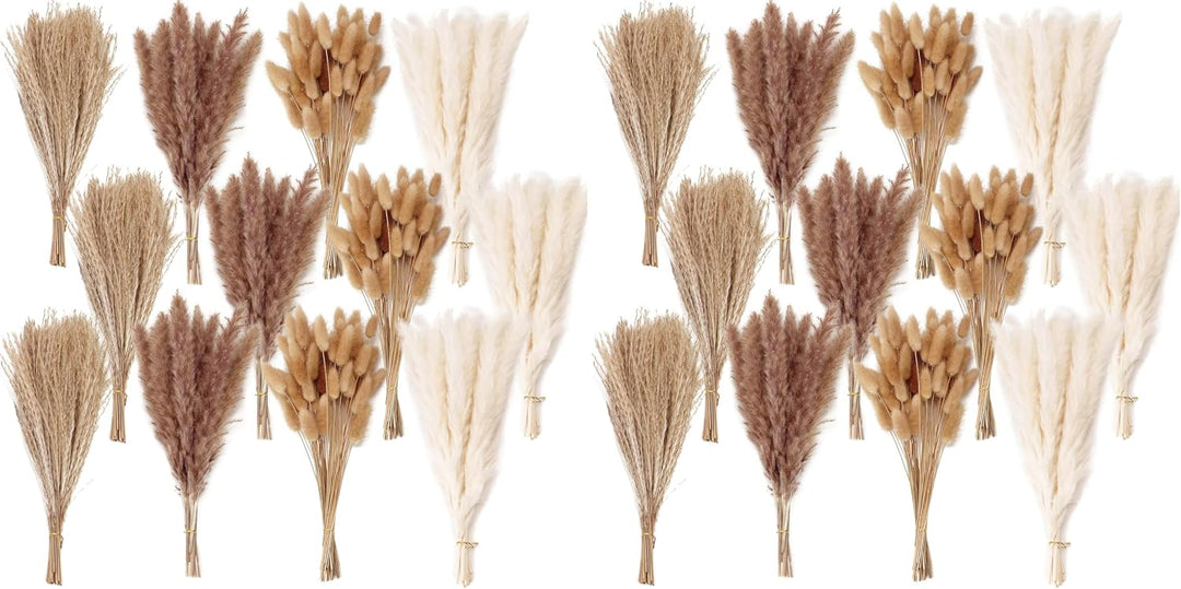 Natural Dried Pampas Grass Decor, 110 PCS Pampas Grass Contains White Bunny Tails Dried Flowers, Artificial Flowers for Bathroom Decor, Bathroom wall, Office Decor and Baby Shower Decorations