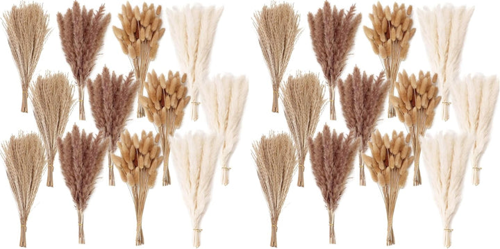Natural Dried Pampas Grass Decor, 110 PCS Pampas Grass Contains White Bunny Tails Dried Flowers, Artificial Flowers for Bathroom Decor, Bathroom wall, Office Decor and Baby Shower Decorations