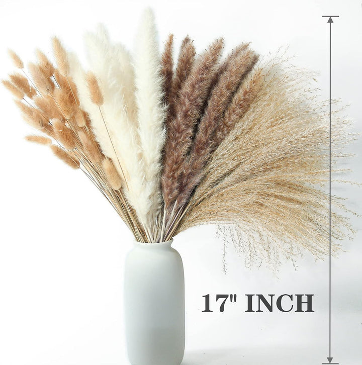 Natural Dried Pampas Grass Decor, 110 PCS Pampas Grass Contains White Bunny Tails Dried Flowers, Artificial Flowers for Bathroom Decor, Bathroom wall, Office Decor and Baby Shower Decorations