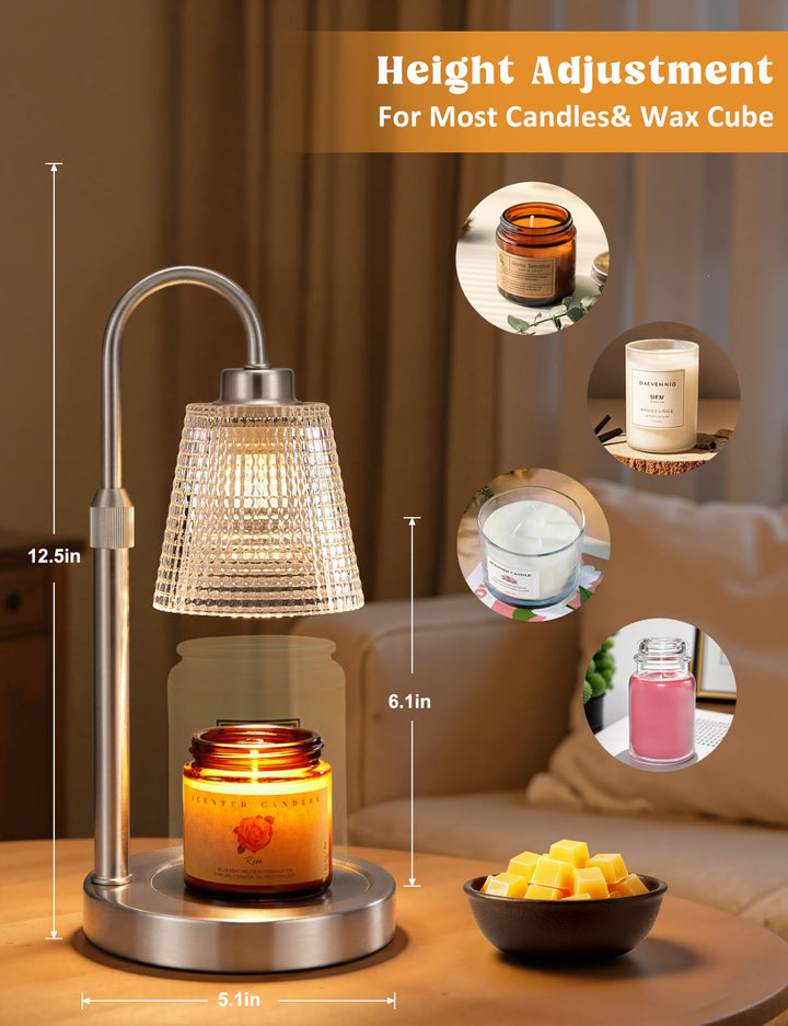 Rustic Candle Warmer Lamp with Timer, Dimmable Candle Warmer for Jar Candles, Height Adjustable Wax Melts Warmer, Birthday Gifts for Women Mom, House Warming Gifts New Home Decor