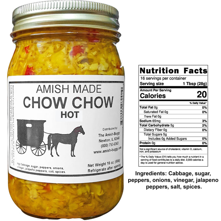 Amish Pickled Vegetables & Eggs 16 oz. Jar: Chow Chow Hot