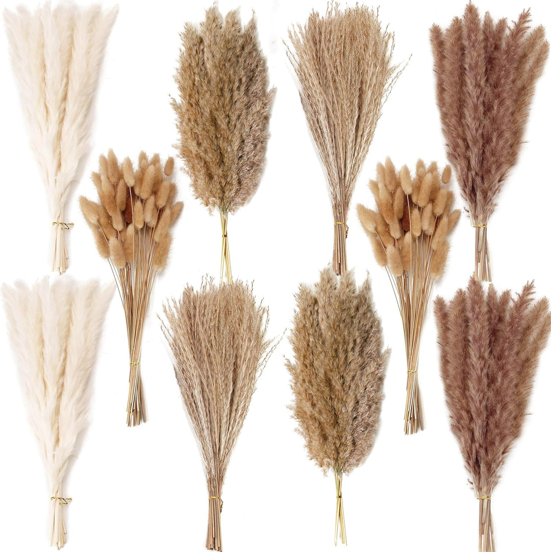 Natural Dried Pampas Grass Decor, 110 PCS Pampas Grass Contains White Bunny Tails Dried Flowers, Artificial Flowers for Bathroom Decor, Bathroom wall, Office Decor and Baby Shower Decorations