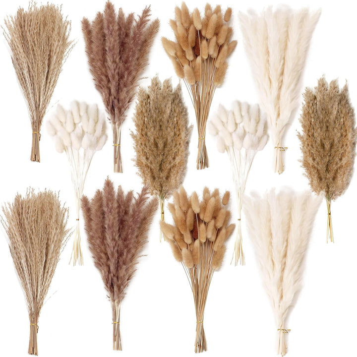Natural Dried Pampas Grass Decor, 110 PCS Pampas Grass Contains White Bunny Tails Dried Flowers, Artificial Flowers for Bathroom Decor, Bathroom wall, Office Decor and Baby Shower Decorations