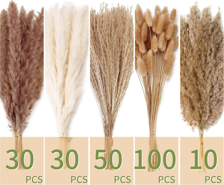 Natural Dried Pampas Grass Decor, 110 PCS Pampas Grass Contains White Bunny Tails Dried Flowers, Artificial Flowers for Bathroom Decor, Bathroom wall, Office Decor and Baby Shower Decorations