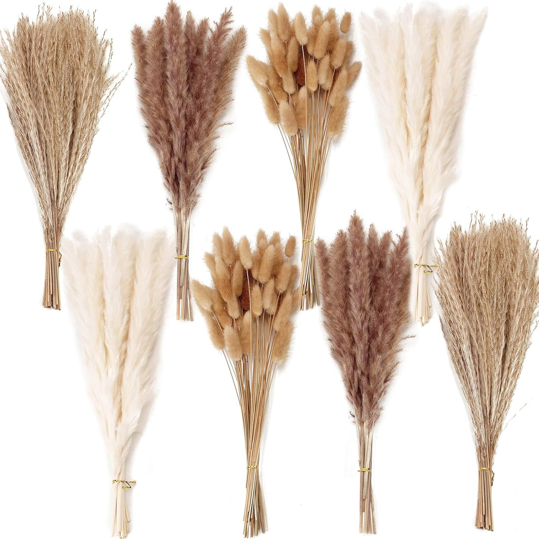 Natural Dried Pampas Grass Decor, 110 PCS Pampas Grass Contains White Bunny Tails Dried Flowers, Artificial Flowers for Bathroom Decor, Bathroom wall, Office Decor and Baby Shower Decorations
